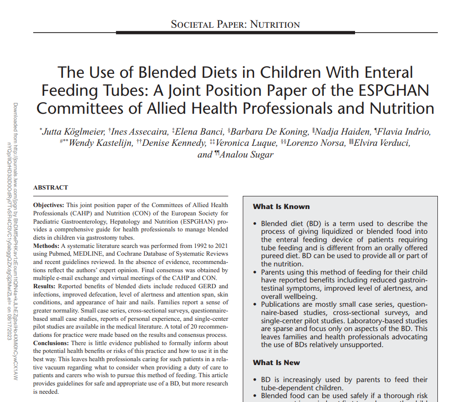 ESPGHAN Position paper: Blended diet voor kinderen